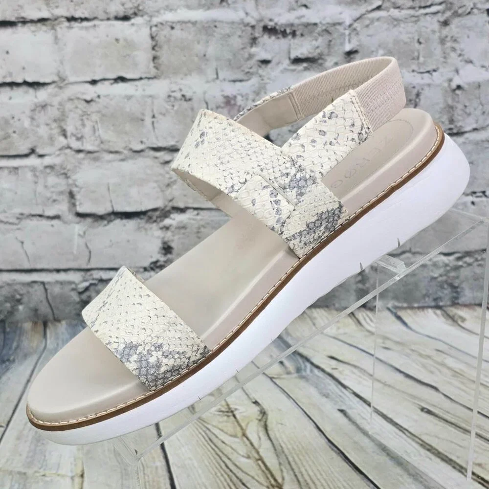 Cole Haan ZeroGrand Sandals Women 9 B Ivory Snake Print W17720 Double‎ Band
